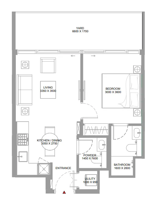 Pearlside Marina Residences 1 bed floor plan, 653 sqft