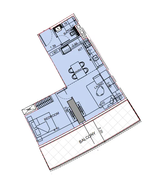 Binghatti Aquarise 1 bed floor plan, 789 sqft