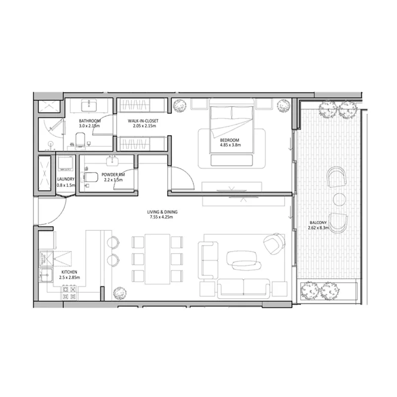 The Blue Beach Residence 3 bed floor plan, 2,635 sqft