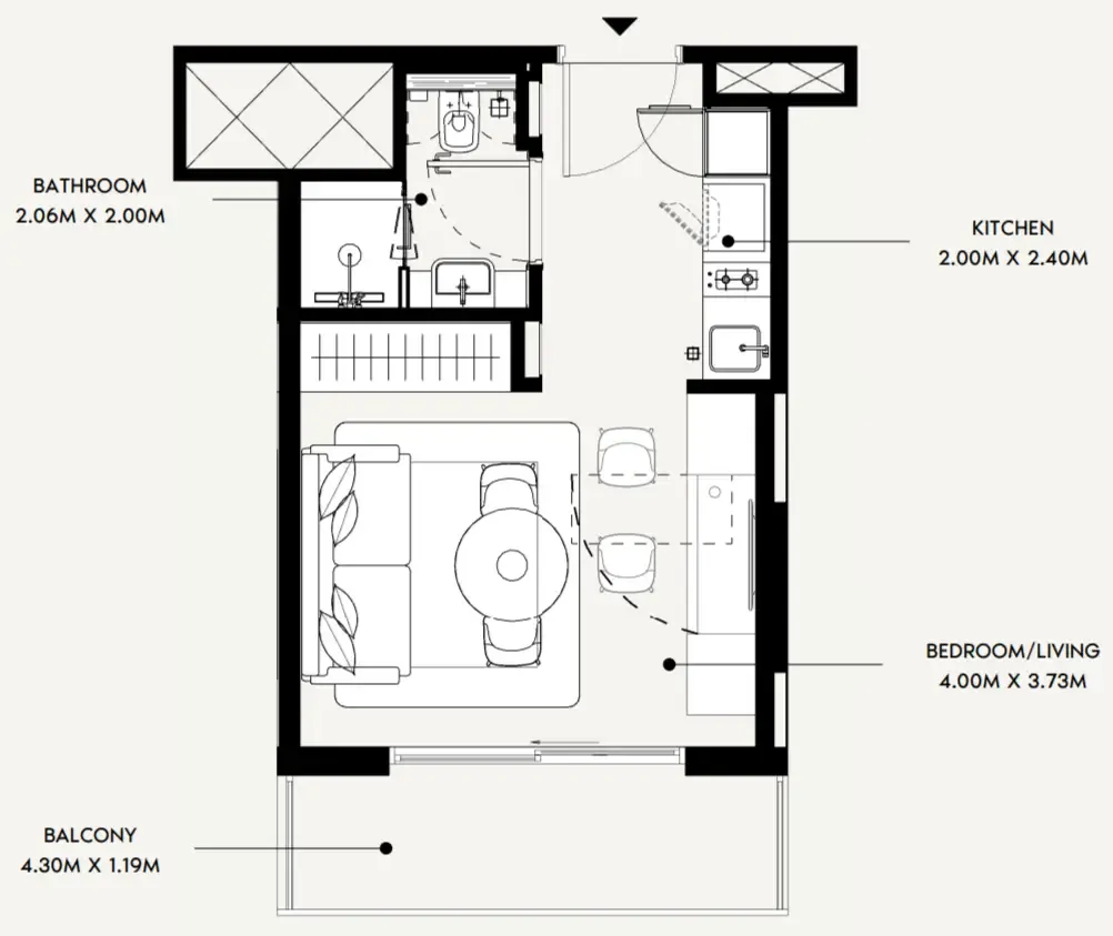Azizi David Studio floor plan, 335 sqft