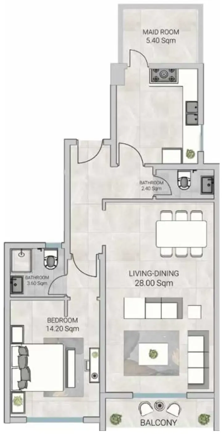 Al Ameera Village 5 1 bed floor plan, 1,068 – 1,189 sqft