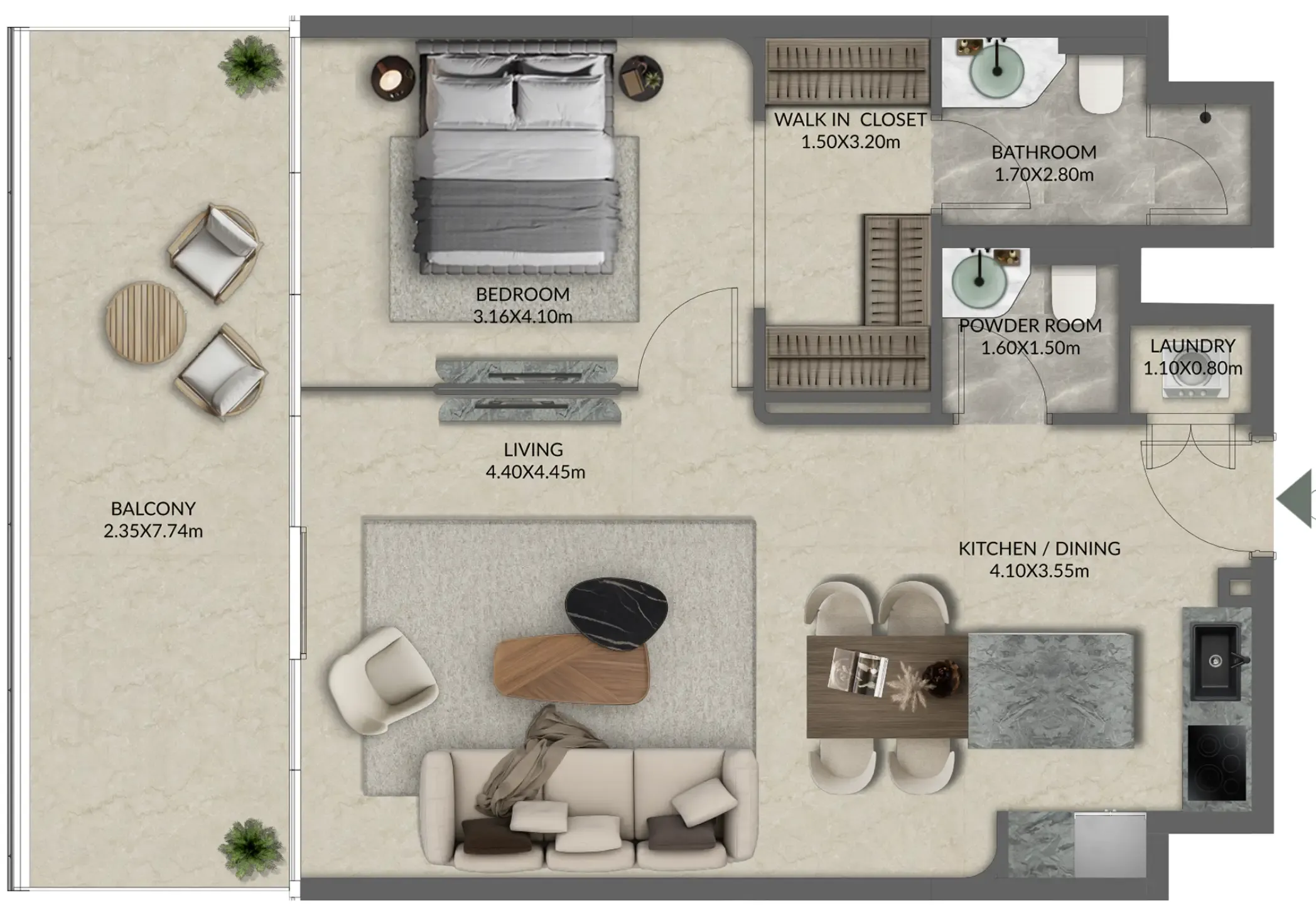 Palazzo Tissoli 1 bed floor plan, 914 – 984 sqft