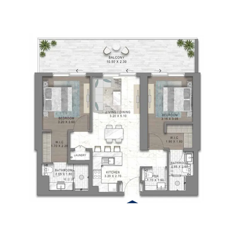 Chelsea Residences 1 Tower C 2 bed floor plan, 1,158 sqft