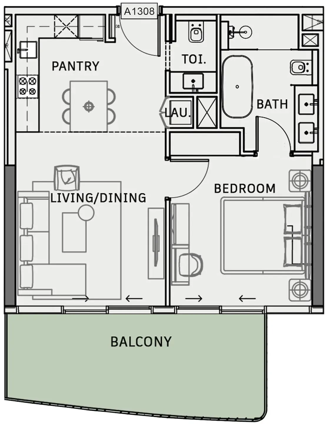 One Sky Park 1 bed floor plan, 842 sqft
