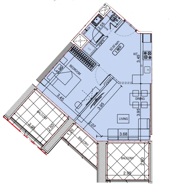 Binghatti Elite 1 bed floor plan, 757 – 793 sqft