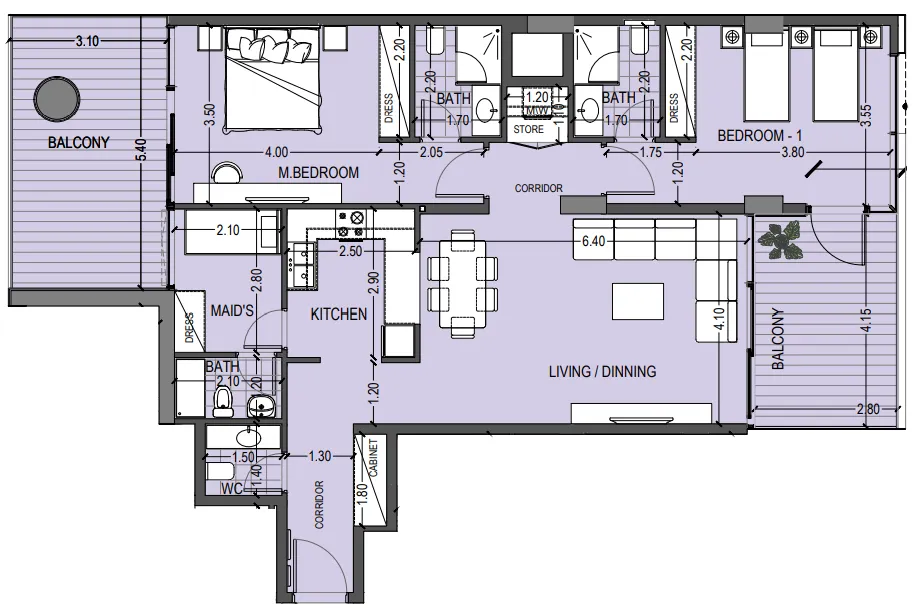 Celia Gardens 2 bed floor plan, 1,485 sqft