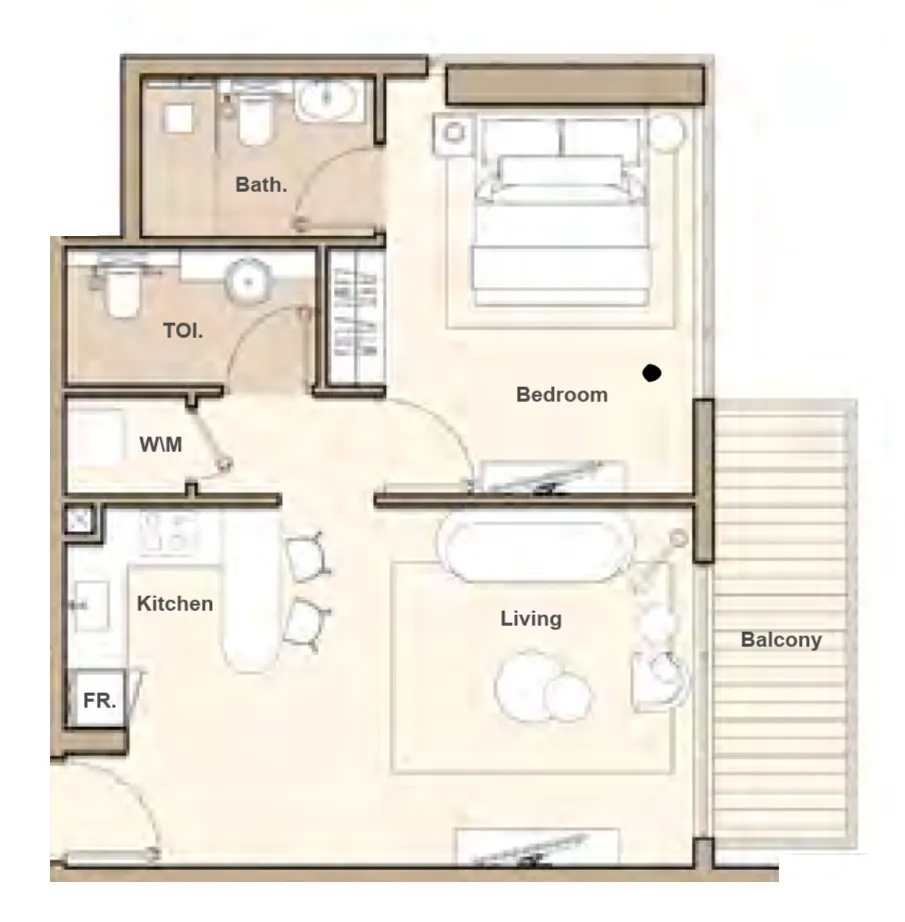 Lume Residences 1 bed floor plan, 677 sqft