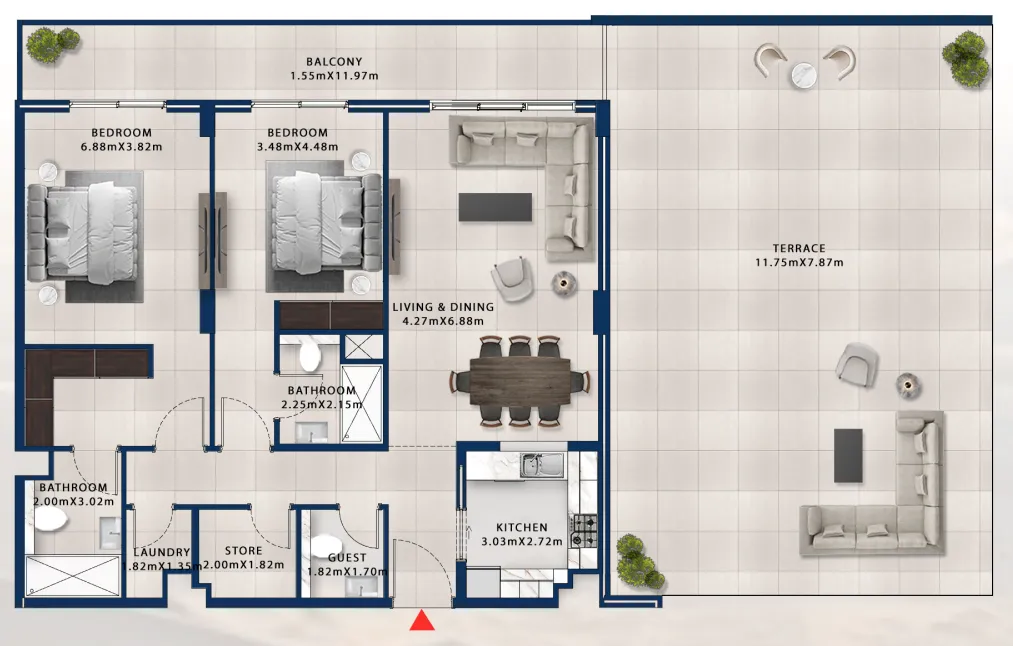 Asayel Avenue 2 bed floor plan, 2,557 sqft