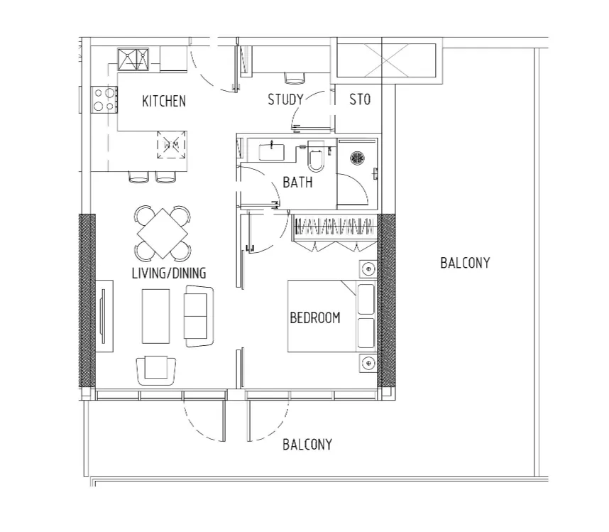 Damac District 1 bed floor plan, 1,026 sqft