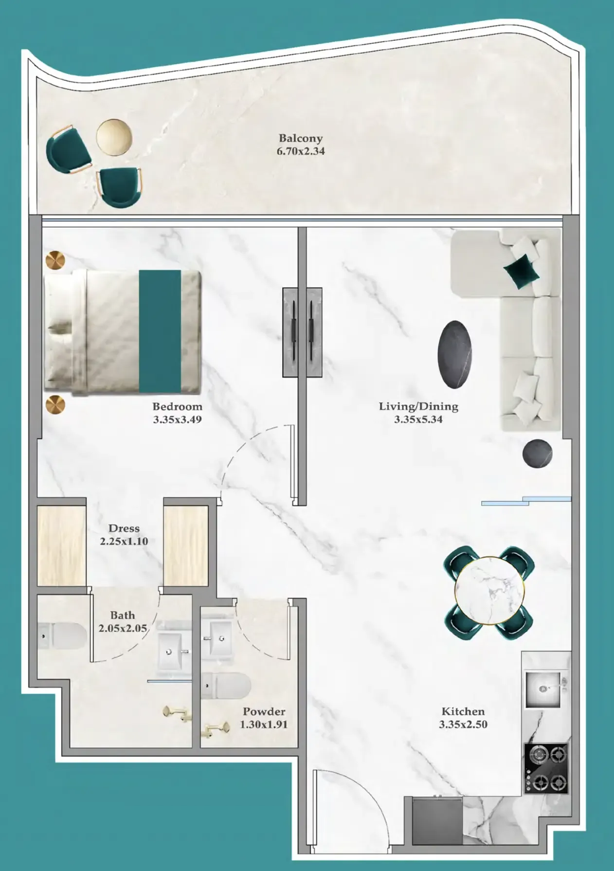 Breez 1 bed floor plan, 656 – 662 sqft