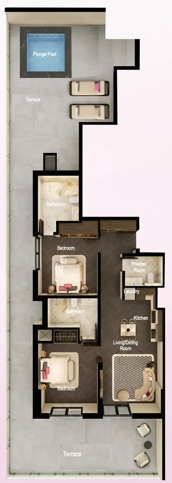 Fauchon Residences 2 bed floor plan, 1,842 sqft