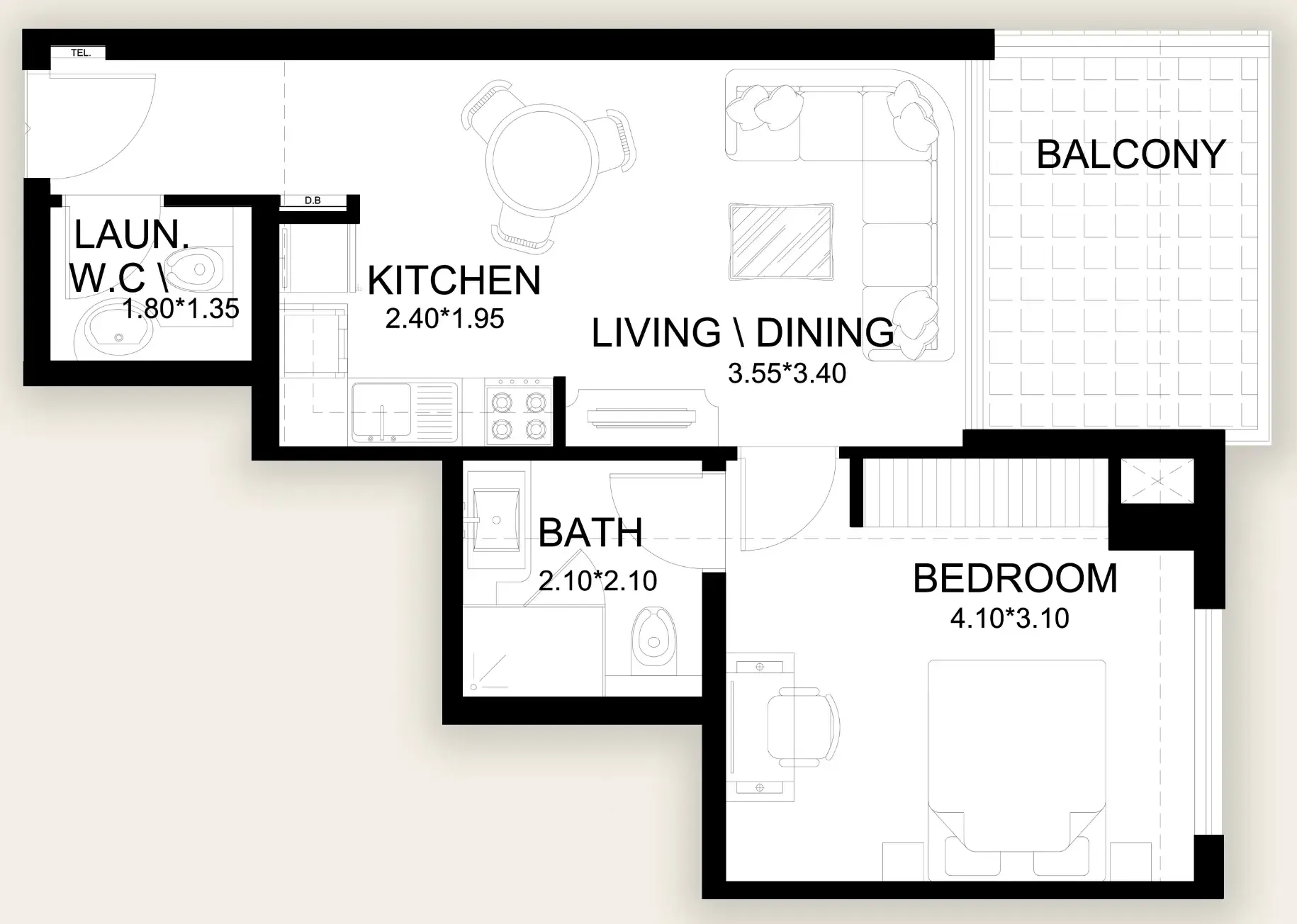 X11 1 bed floor plan, 639 sqft