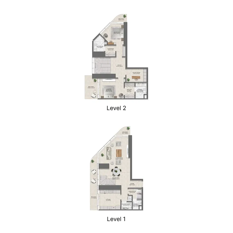 DWTN Residences 2 bed floor plan, 2,375 sqft
