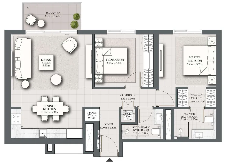 Park Horizon 2 bed floor plan, 1,013 sqft