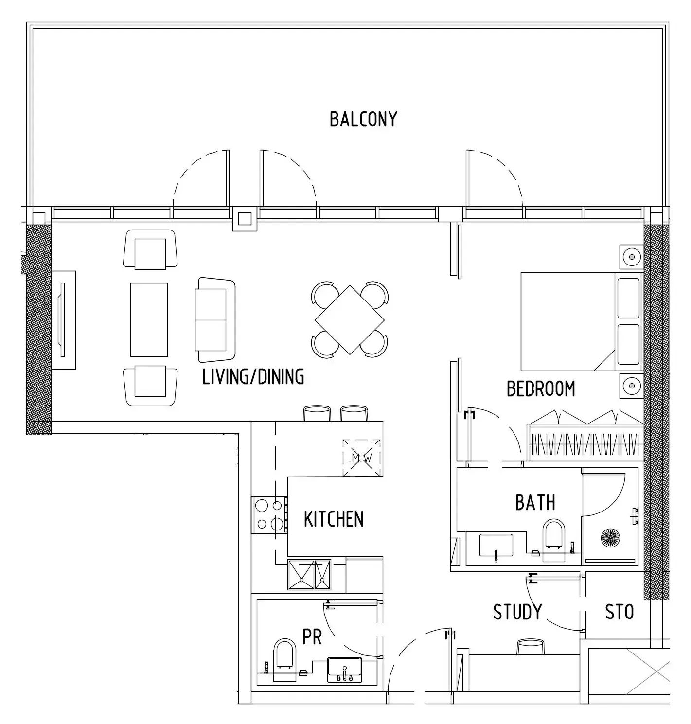 Damac District 1 bed floor plan, 1,024 sqft