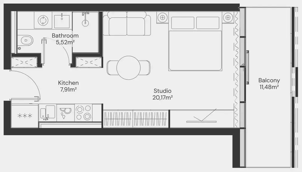 John Richmond District Studio floor plan, 485 sqft