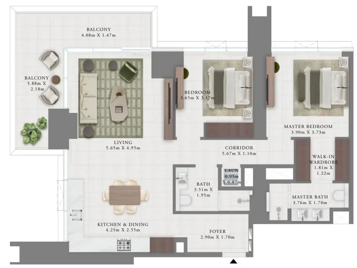 Creek Bay 2 bed floor plan, 1,451 sqft