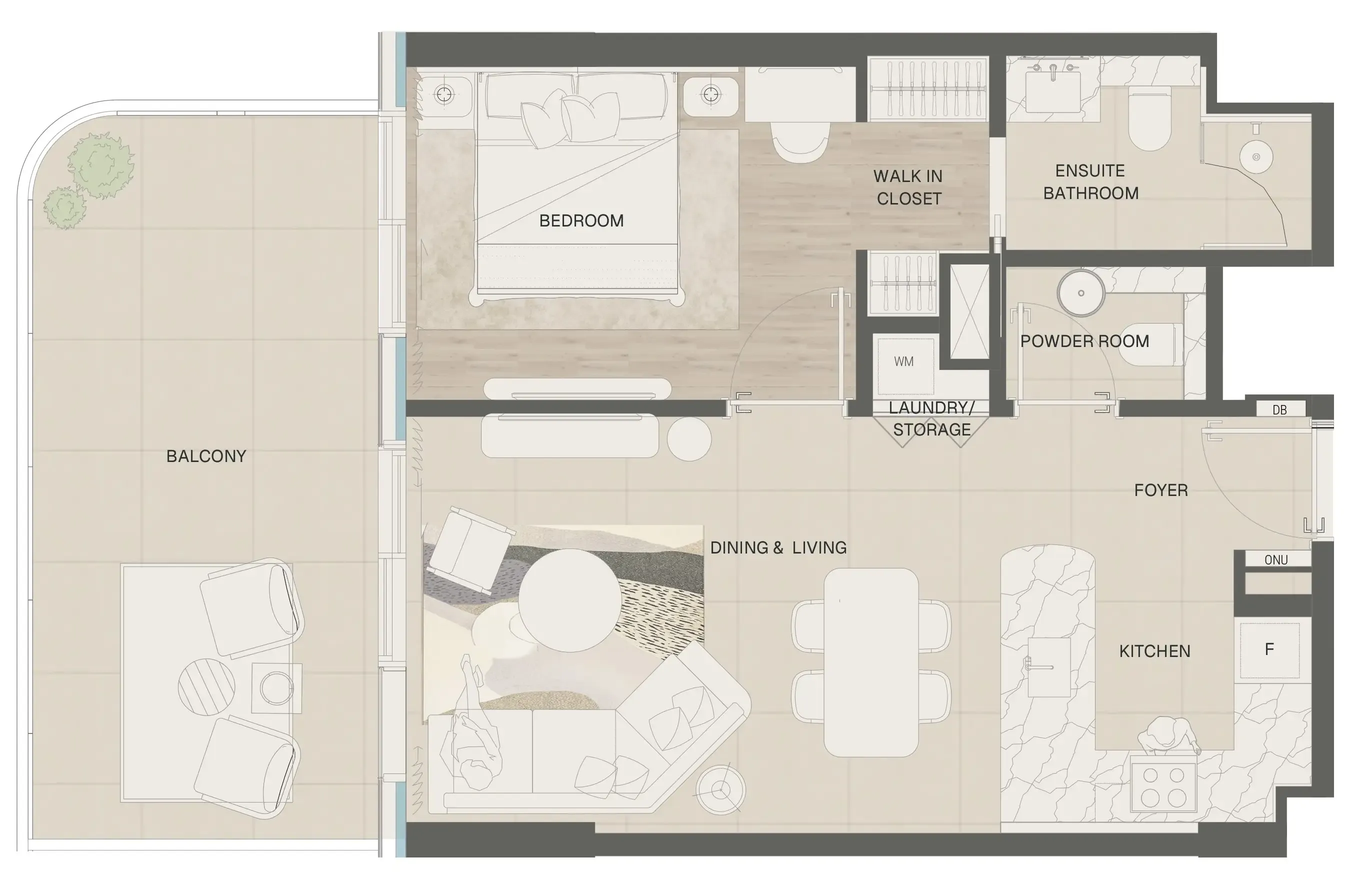 Mondrian Phases 1 and 2 1 bed floor plan, 826 sqft
