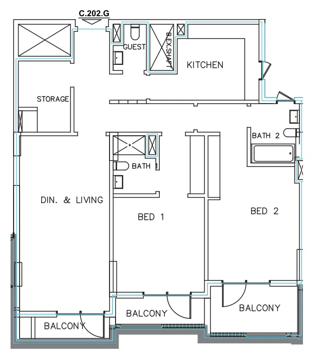 Janayen Avenue 2 bed floor plan, 1,560 sqft