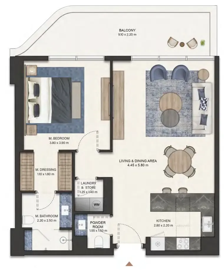 Seamont Autograph Collection Residences 1 bed floor plan, 873 sqft