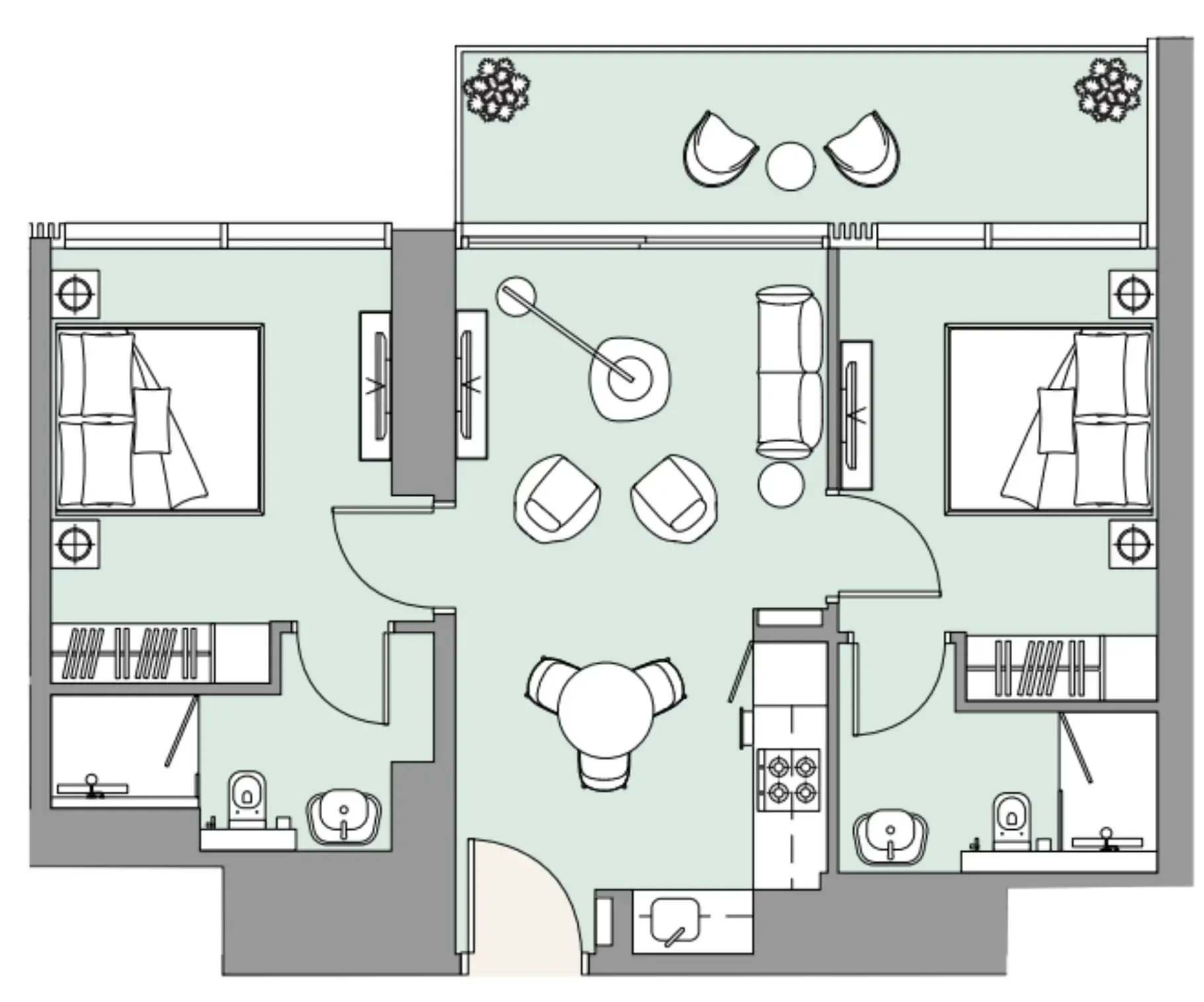 The Edge 2 bed floor plan, 839 sqft