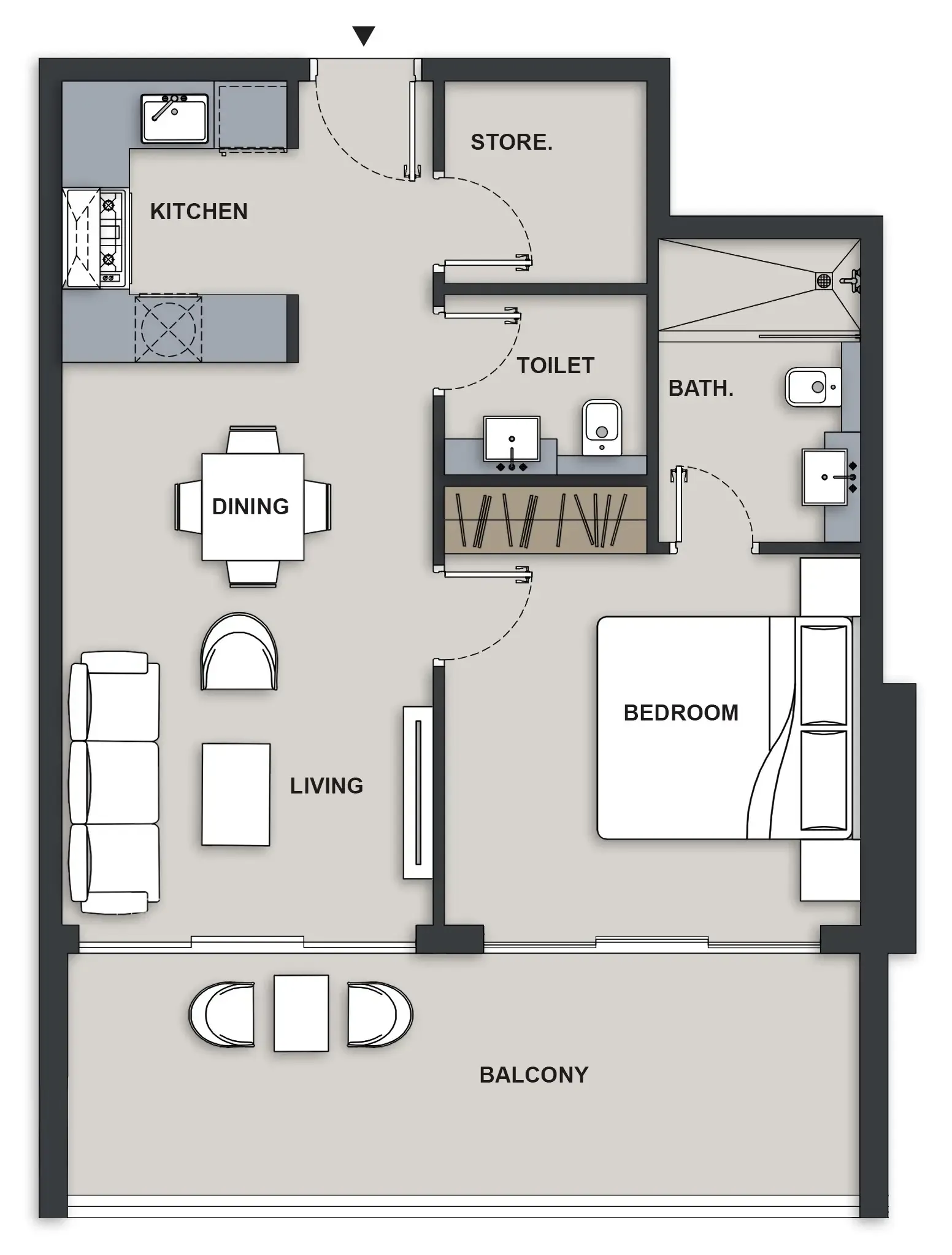 Maison Elysee III 1 bed floor plan, 768 sqft