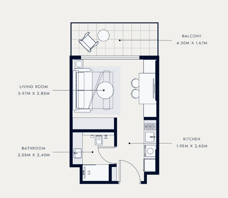 Azizi Venice Studio floor plan, 360 sqft