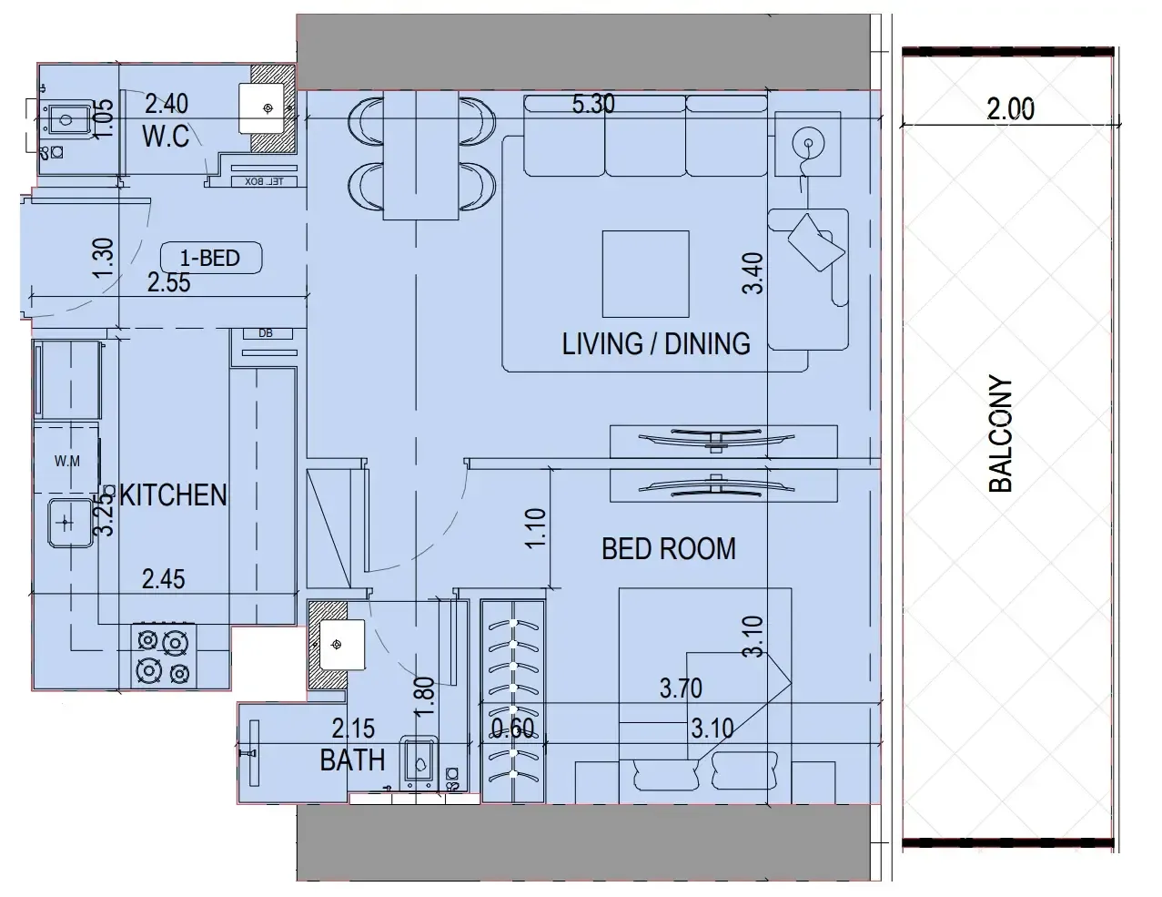 Binghatti Sky Terraces 1 bed floor plan, 757 sqft