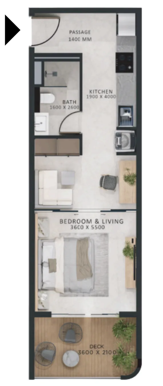 Altair 52 Studio floor plan, 527 sqft