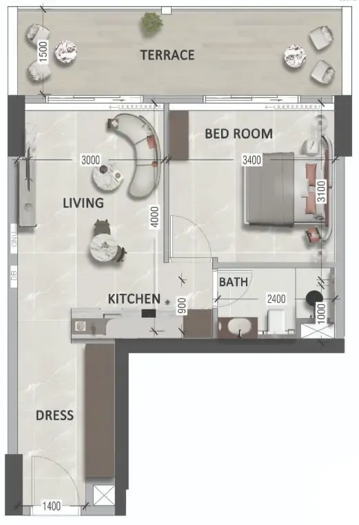 South Lofts 1 bed floor plan, 532 sqft