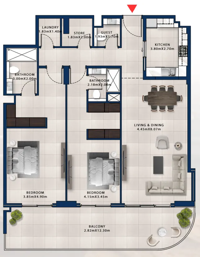 Asayel Avenue 2 bed floor plan, 1,902 sqft
