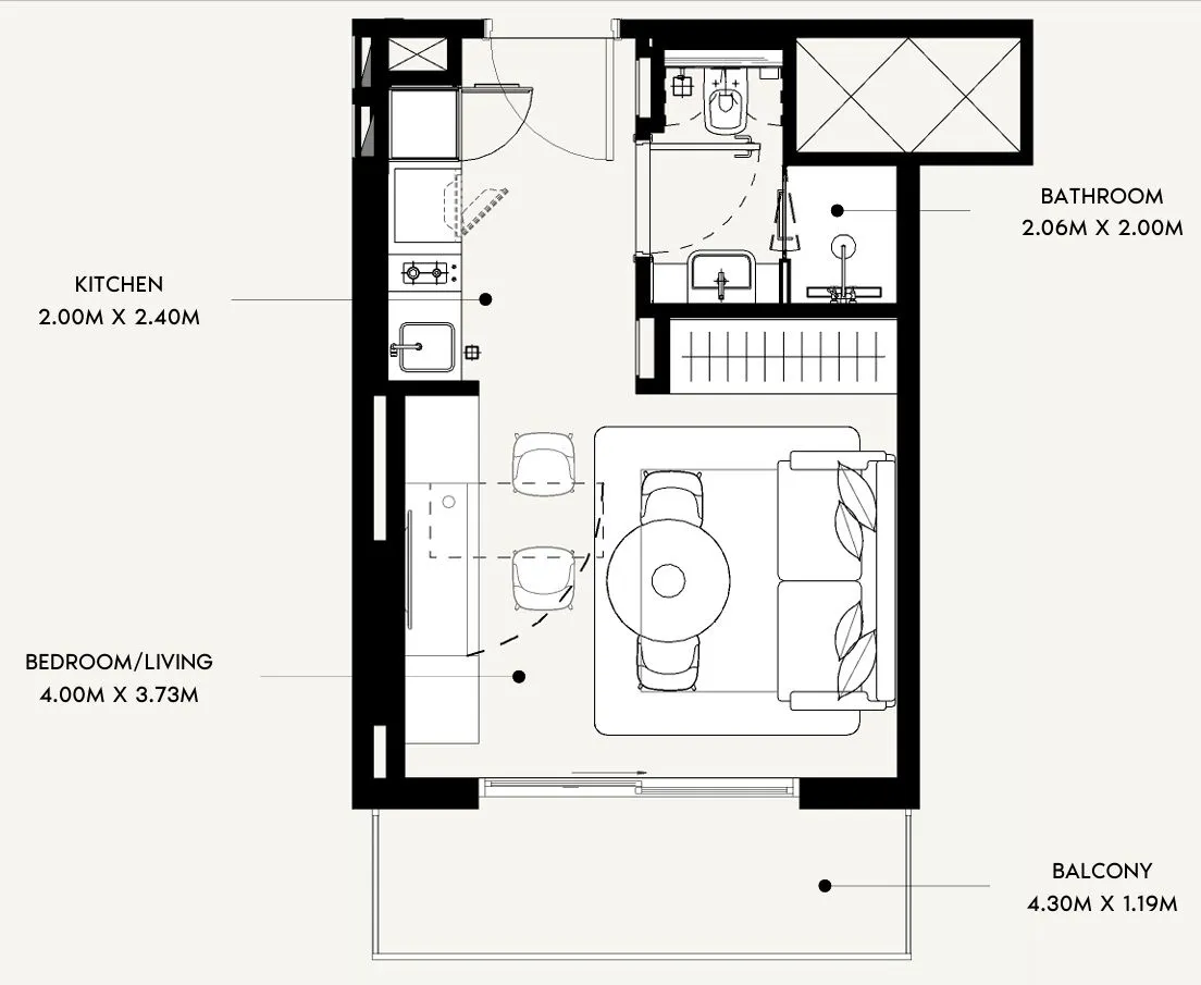 Azizi David Studio floor plan, 336 sqft