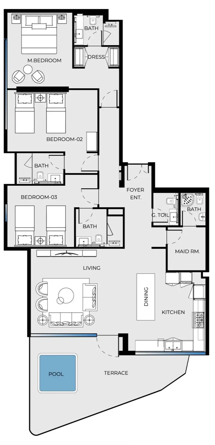 Luxury Canal Residences 3 bed floor plan, 1,930 sqft