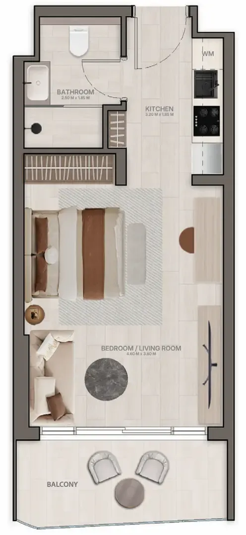 Stax Studio floor plan, 420 sqft