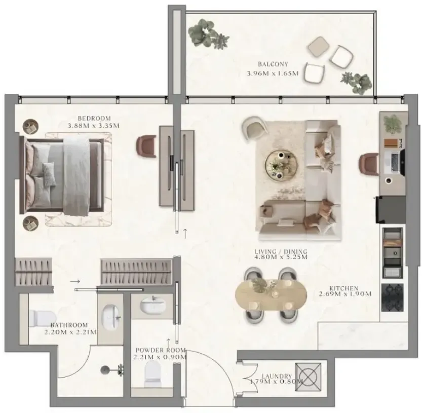 The Collection at Taiyo 1 bed floor plan, 640 – 646 sqft