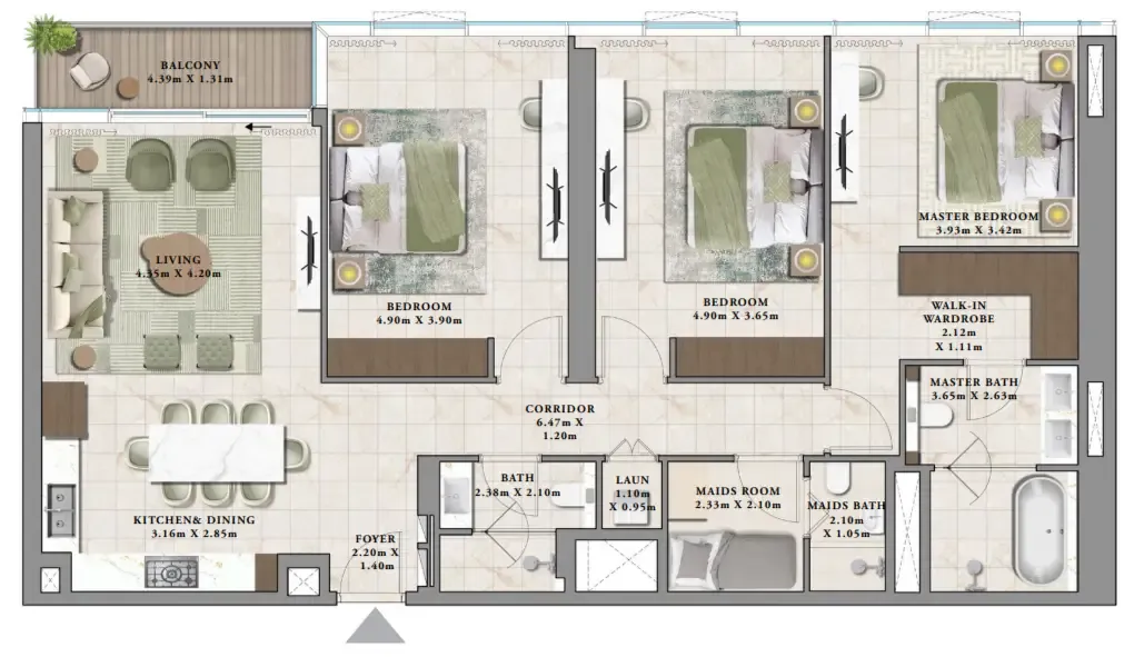 Avarra by Palace 3 bed floor plan, 1,640 sqft
