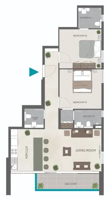Eden Golf Views 1 2 bed floor plan, 1,003 sqft