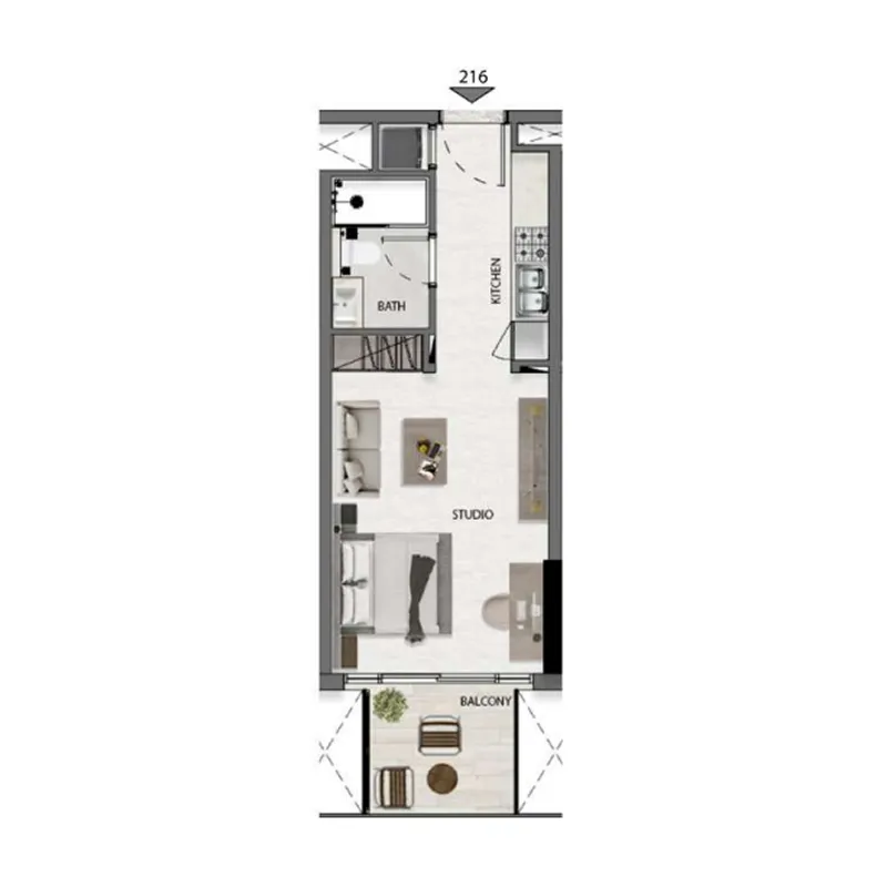 Avana Residences Studio floor plan, 395 sqft