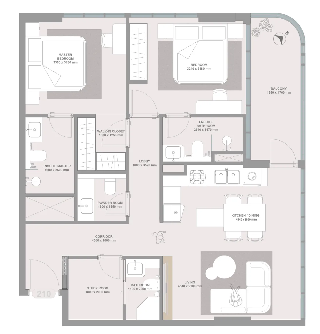 Linea by Holm 2 bed floor plan, 962 – 963 sqft