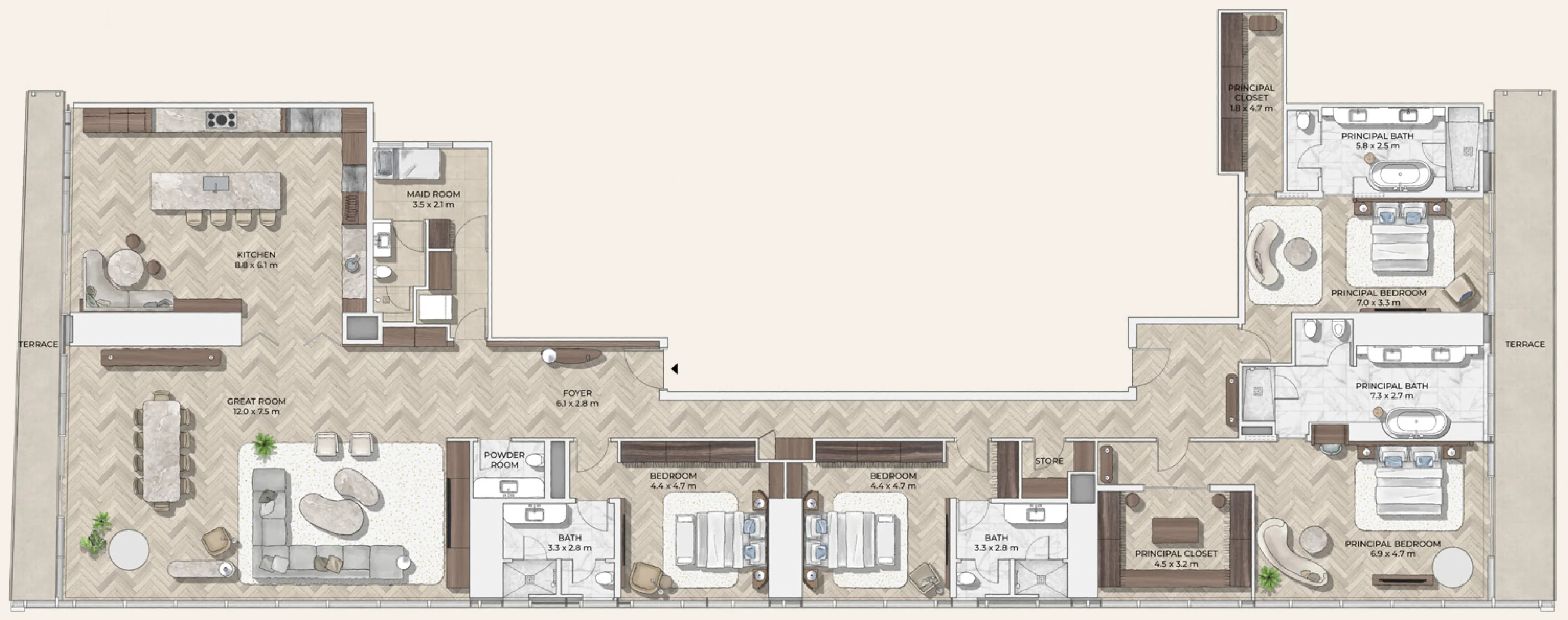 Mr. C Residences Downtown 4 bed floor plan, 5,615 sqft