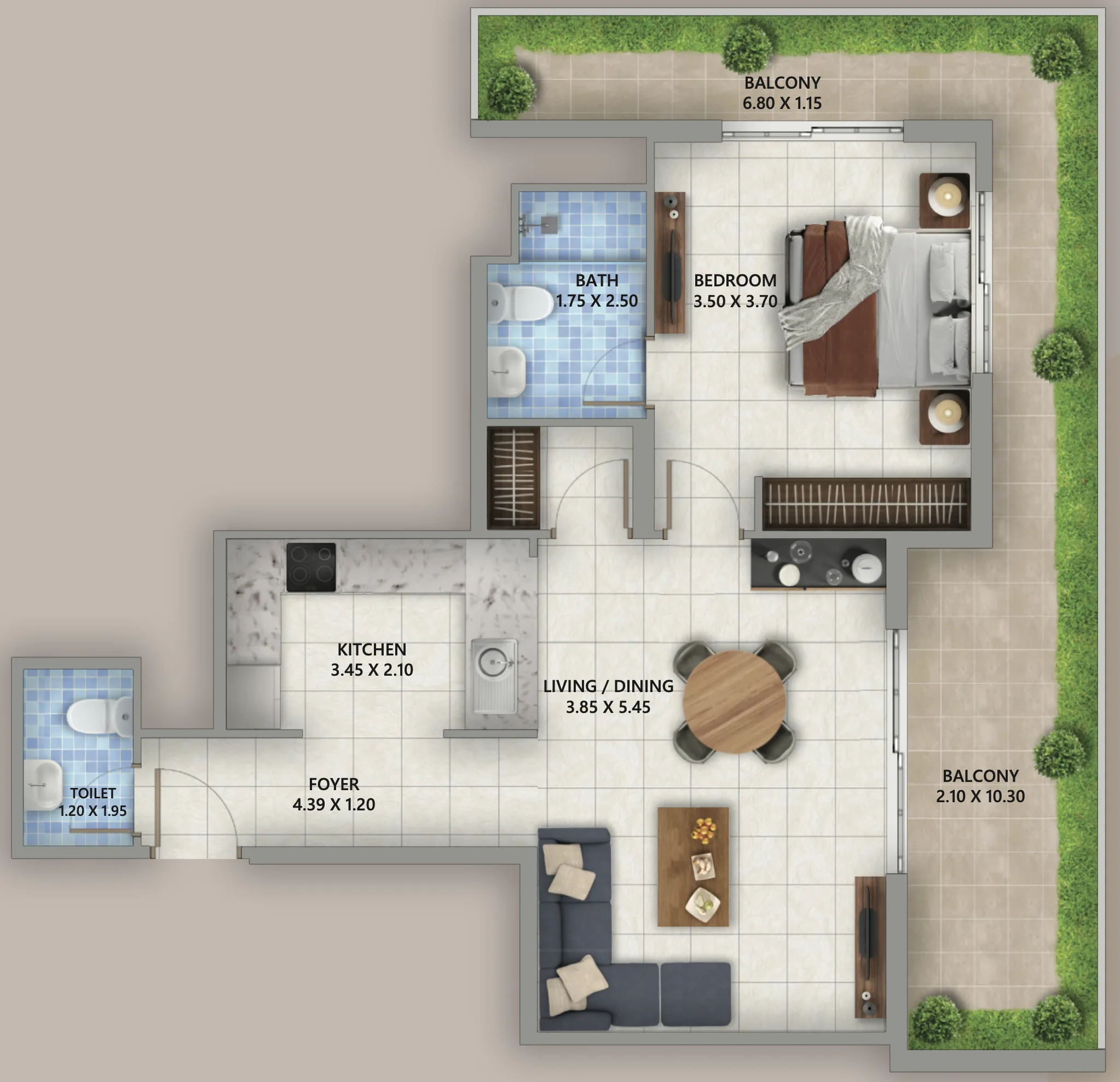Linden Residences 1 bed floor plan, 976 – 992 sqft