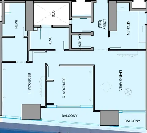 Al Ghaf Tower 2 bed floor plan, 1,312 sqft