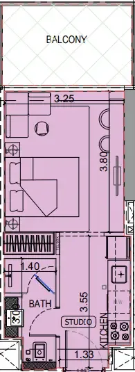 Binghatti Vintage Studio floor plan, 373 sqft