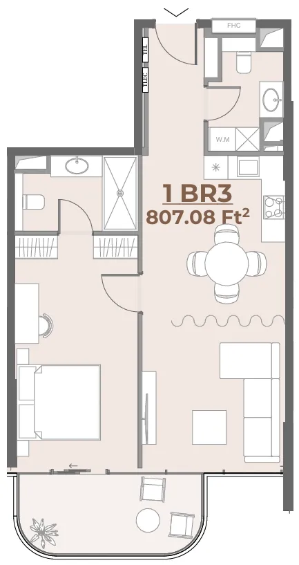 House of WELL 1 bed floor plan, 807 sqft