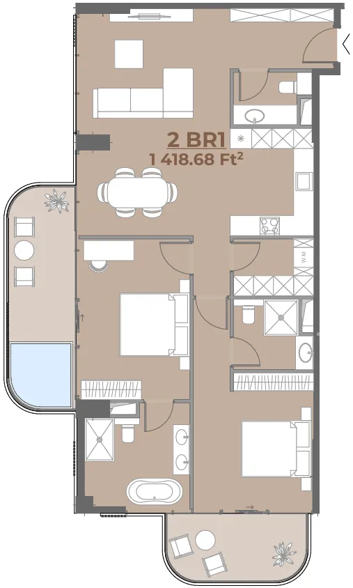 House of WELL 2 bed floor plan, 1,419 sqft