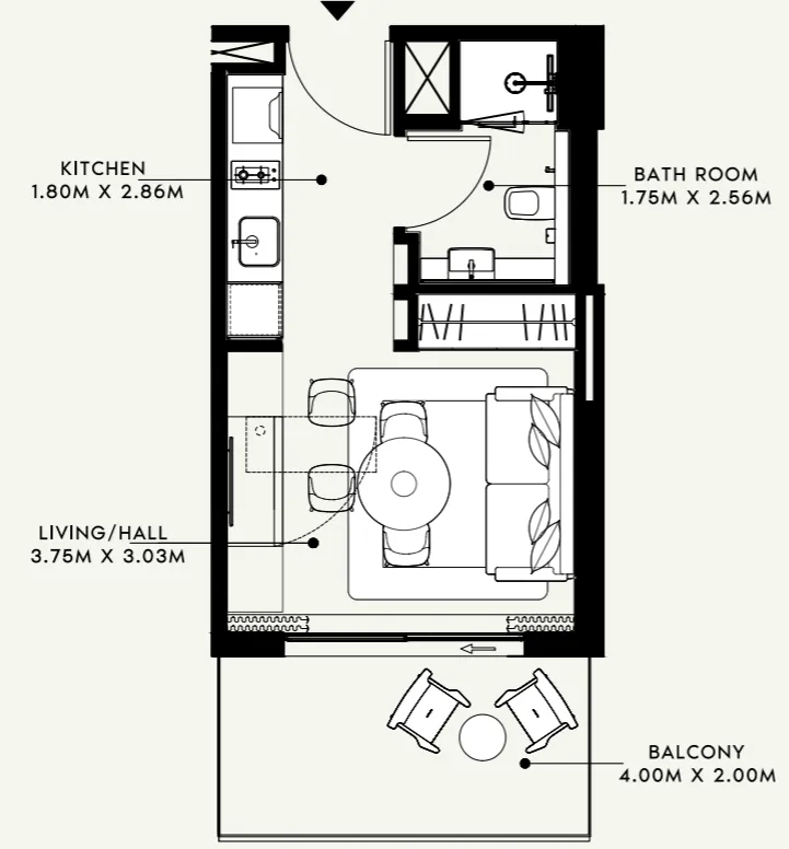 Azizi Venice Studio floor plan, 364 sqft
