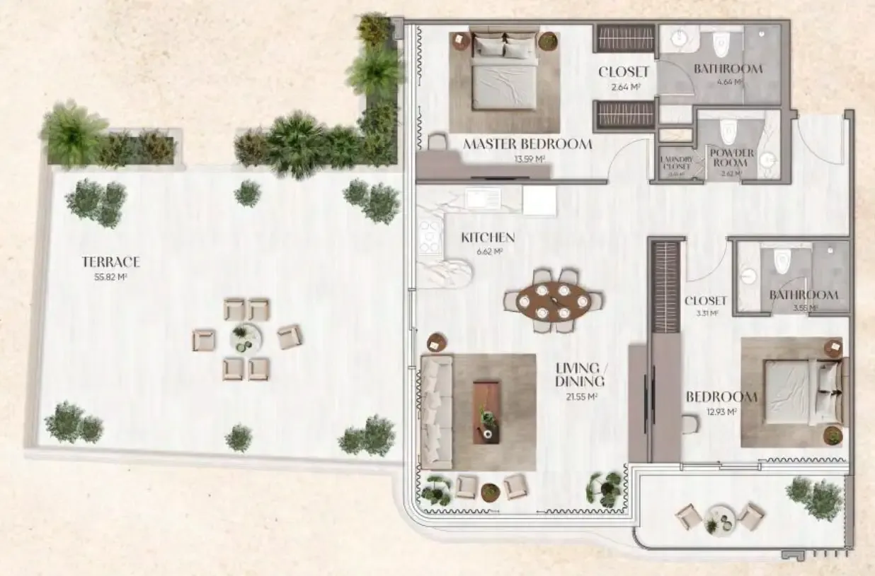 Urban Horizon 2 bed floor plan, 1,695 sqft