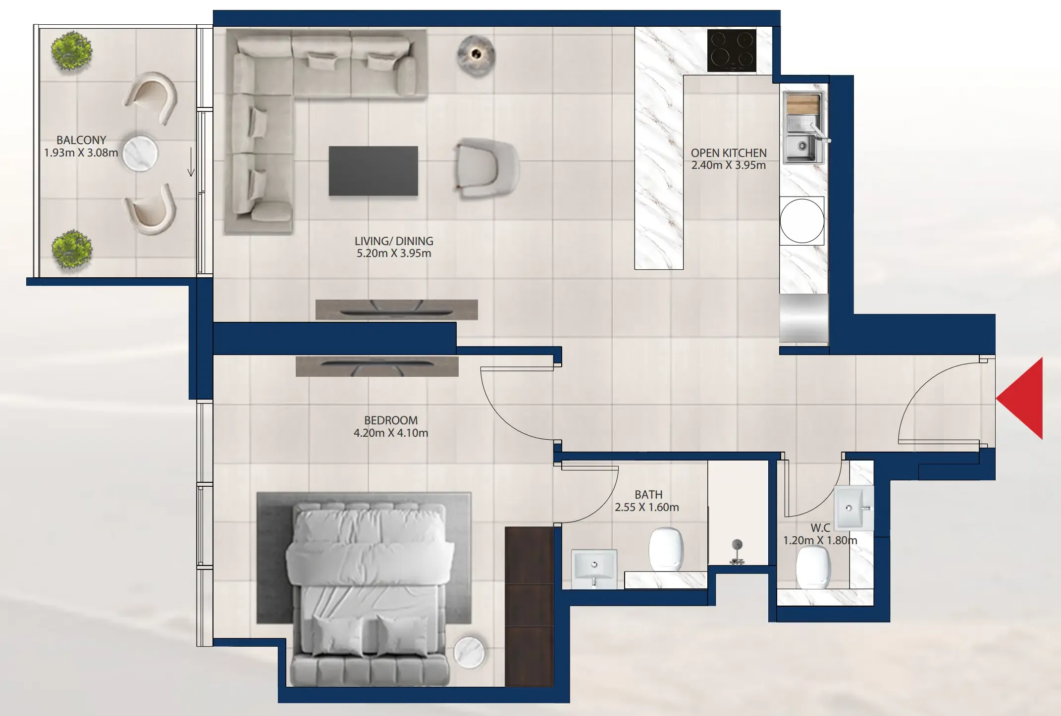 Al Vista 1 bed floor plan, 759 sqft