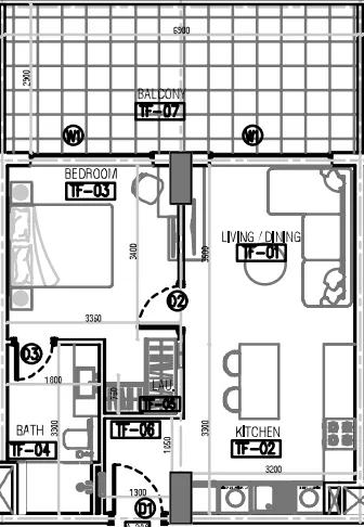 Laya Courtyard 1 bed floor plan, 686 sqft