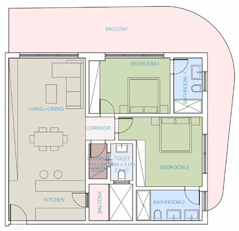 Uptown Muscat 2 bed floor plan, 1,815 sqft